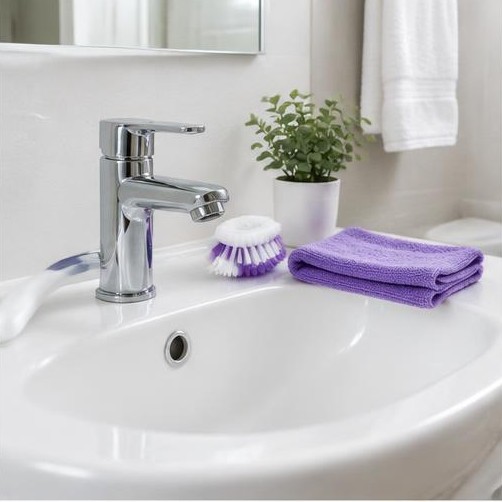 Clean bathroom with polished fixtures